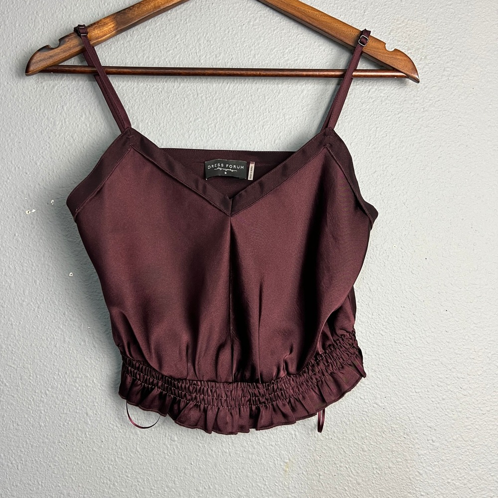 Dress Forum Satin Babydoll Cami Top Sleeveless Blouse Halter Burgundy Size Sm